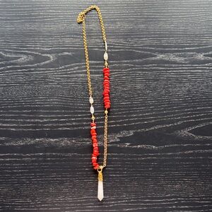 Gold and Red Beaded Necklace